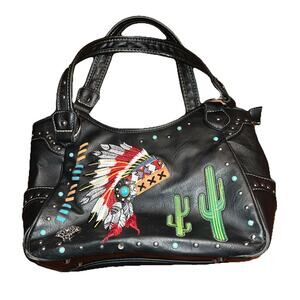 Justin West Native Chieftain Cactus Feather Shoulder Handbag Purse